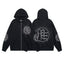 Mixed Emotion Black Zip Hoodie – White Rhinestone Logo Print