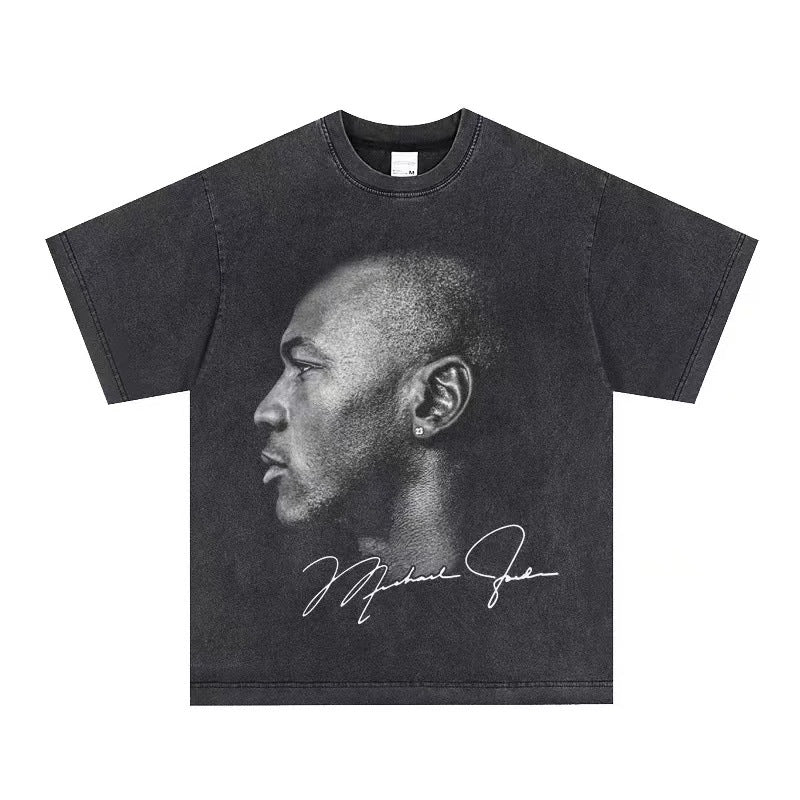 2025 cross-border summer American retro classic portrait BIGFACE spray printed short sleeved pure cotton men's T-shirt (38)