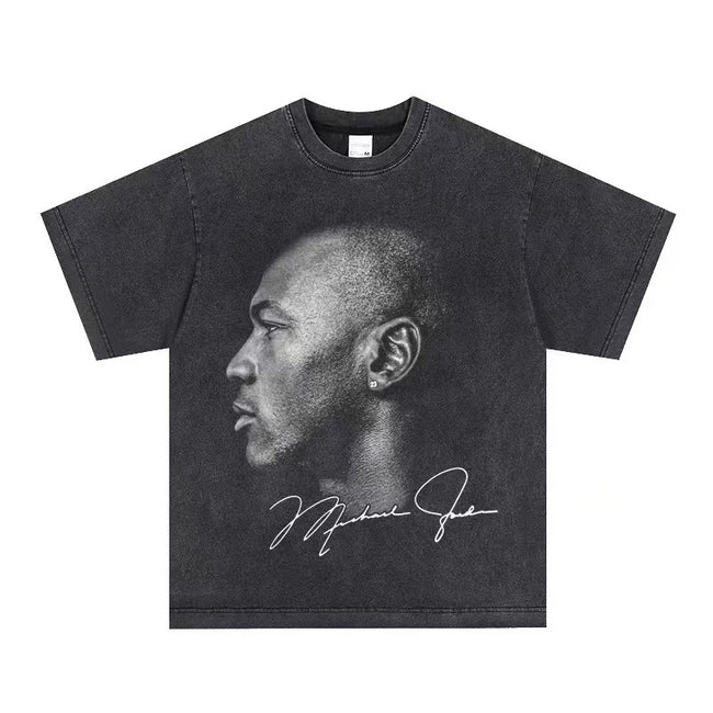 2025 cross-border summer American retro classic portrait BIGFACE spray printed short sleeved pure cotton men's T-shirt (38) Hover Image