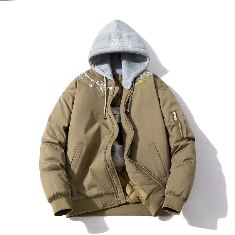 Simple embroidery Couple trendy stand-up collar jacket