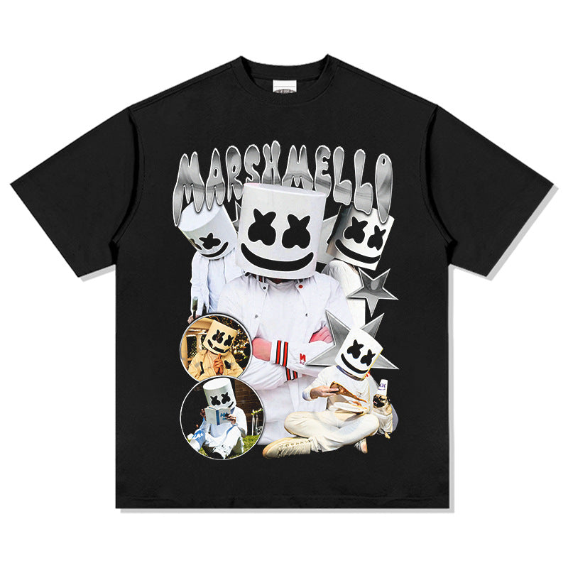 2025 cross-border summer American retro classic portrait BIGFACE spray printed short sleeved pure cotton men's T-shirt (70)