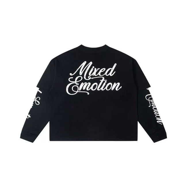Mixed Emotion Black Long Sleeve Two-Layer Pullover – Cupid Mixed Emotion Print Main Image
