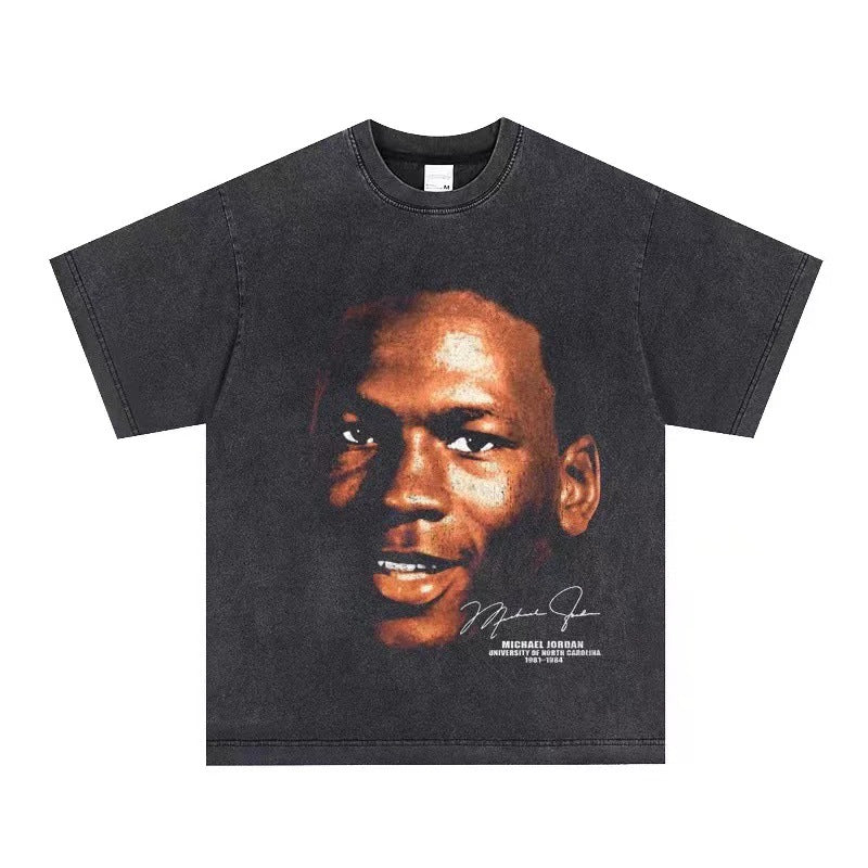 2025 cross-border summer American retro classic portrait BIGFACE spray printed short sleeved pure cotton men's T-shirt (39)