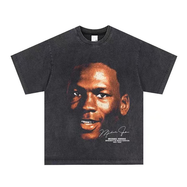 2025 cross-border summer American retro classic portrait BIGFACE spray printed short sleeved pure cotton men's T-shirt (39) Hover Image