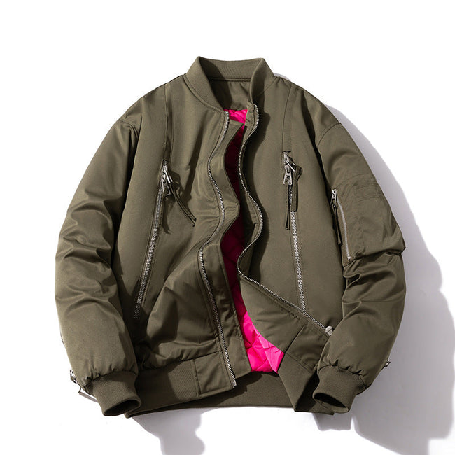 Zip Baseball Collar Thermal Bomber Jacket Main Image