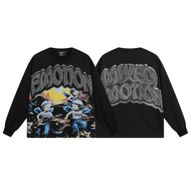 Mixed Emotion Rock Cherub Angel Front‑Back Print Long‑Sleeve Tee Hover Image