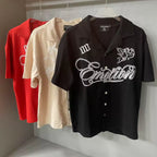 Mixed Emotion Short Sleeve Shirt – White Embroidered Emotion Print
