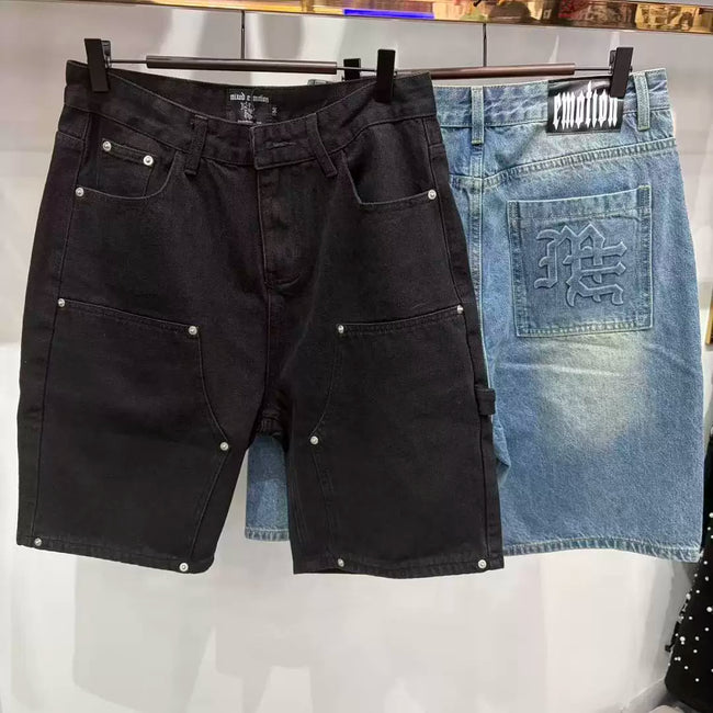 Mixed Emotion Black Denim Shorts – Gothic Emotion Label Main Image