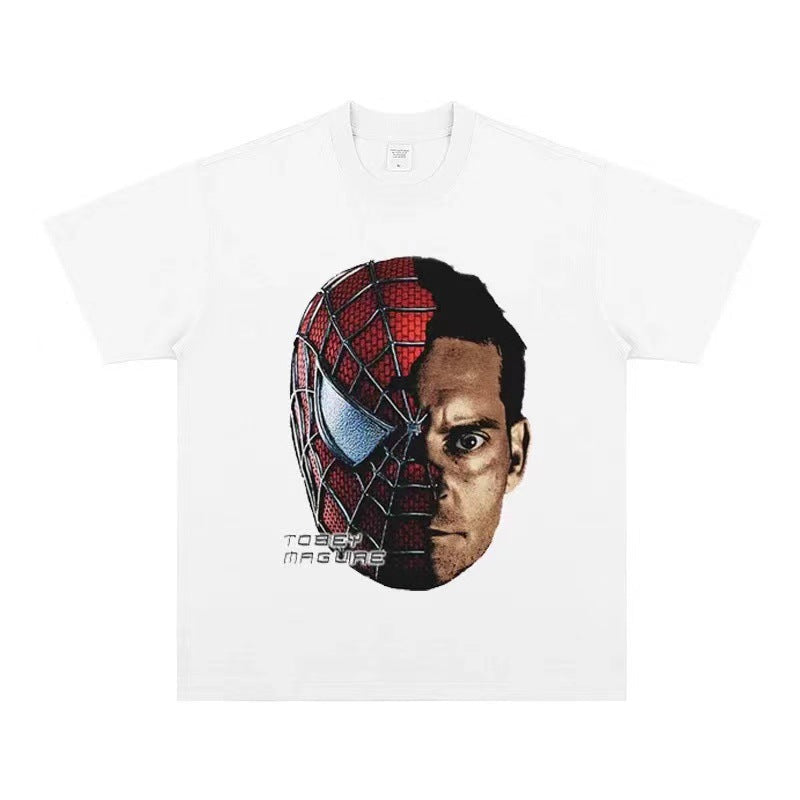 2025 cross-border summer American retro classic portrait BIGFACE spray printed short sleeved pure cotton men's T-shirt (76)