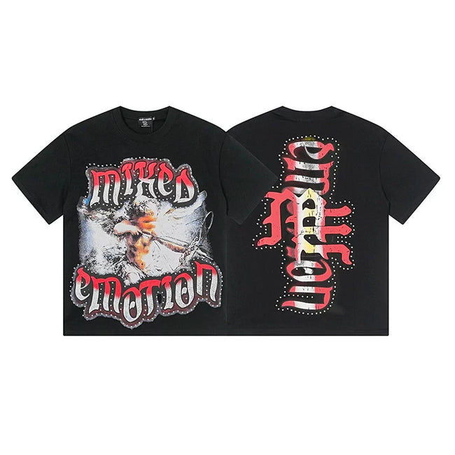 Mixed Emotion Black Tee – Studded Emotion Archer Print Hover Image