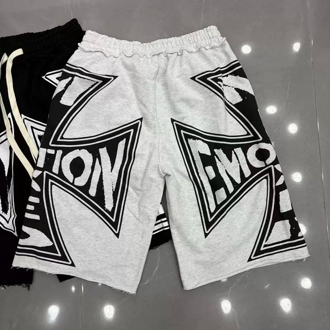 Mixed Emotion Cross Logo Frayed Hem Sweat Shorts Main Image