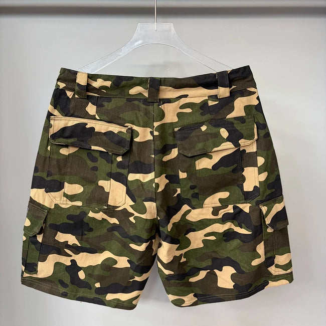 Mixed Emotion Camo Multi‑Patch Cargo Shorts Main Image
