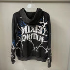 Mixed Emotion Black Zip Hoodie – Blue Yellow Graffiti Portrait Print