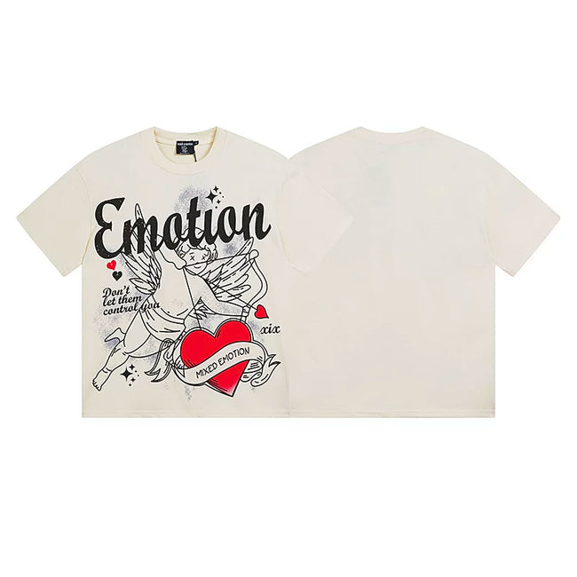 Mixed Emotion Cream Tee – Cupid Line Art Emotion Print Hover Image
