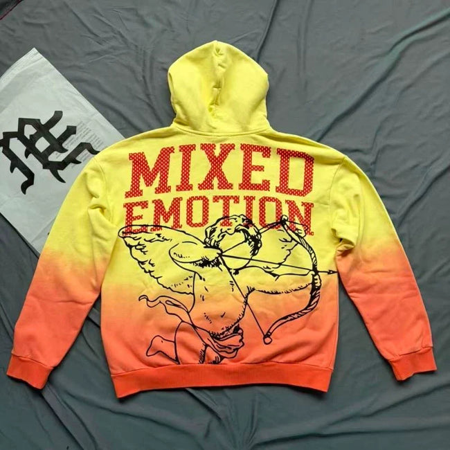 Mixed Emotion Gradient Cupid Graphic Zip‑Up Hoodie Main Image