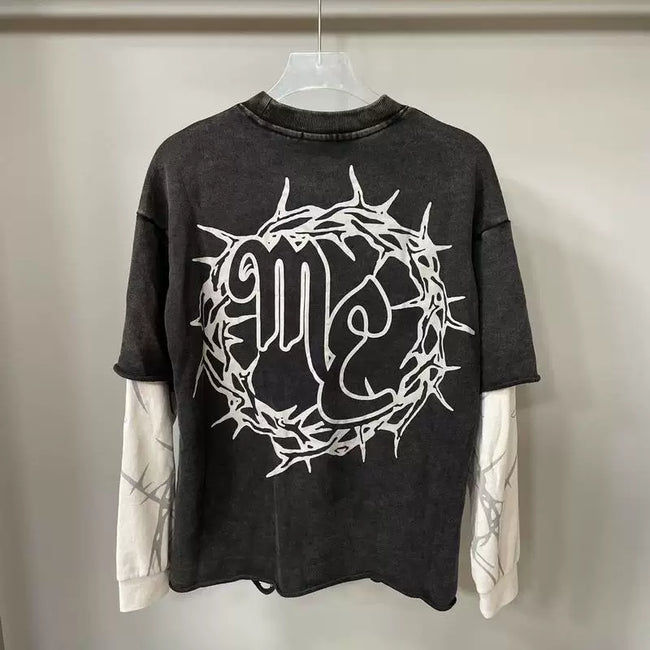 Mixed Emotion Dark Grey Two-Layer Pullover – Thorn Ring Emotion Print Main Image