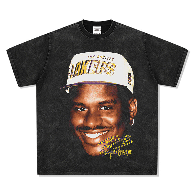 2025 cross-border summer American retro classic portrait BIGFACE spray printed short sleeved pure cotton men's T-shirt (63)