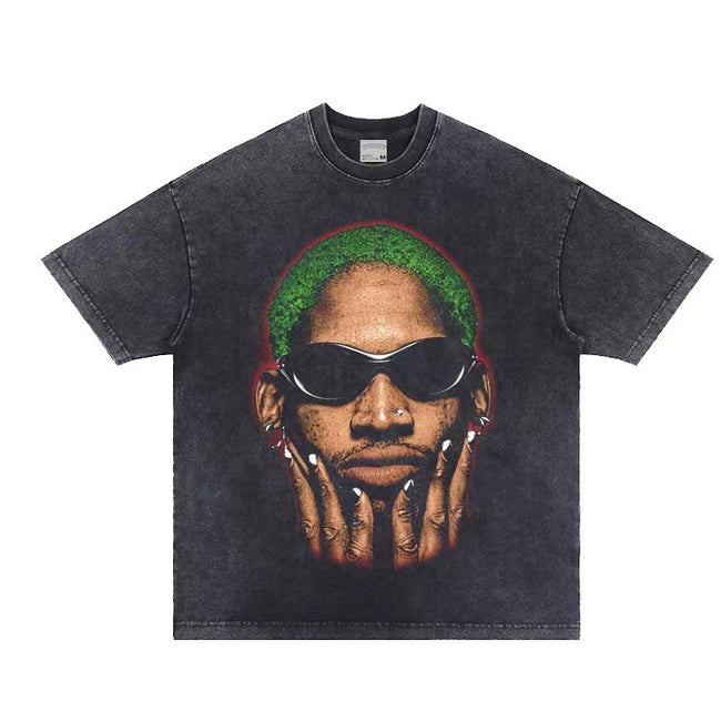 2025 cross-border summer American retro classic portrait BIGFACE spray printed short sleeved pure cotton men's T-shirt (22) Hover Image