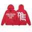 Mixed Emotion Red Zip Hoodie – White Studded Emotions Never Die Print