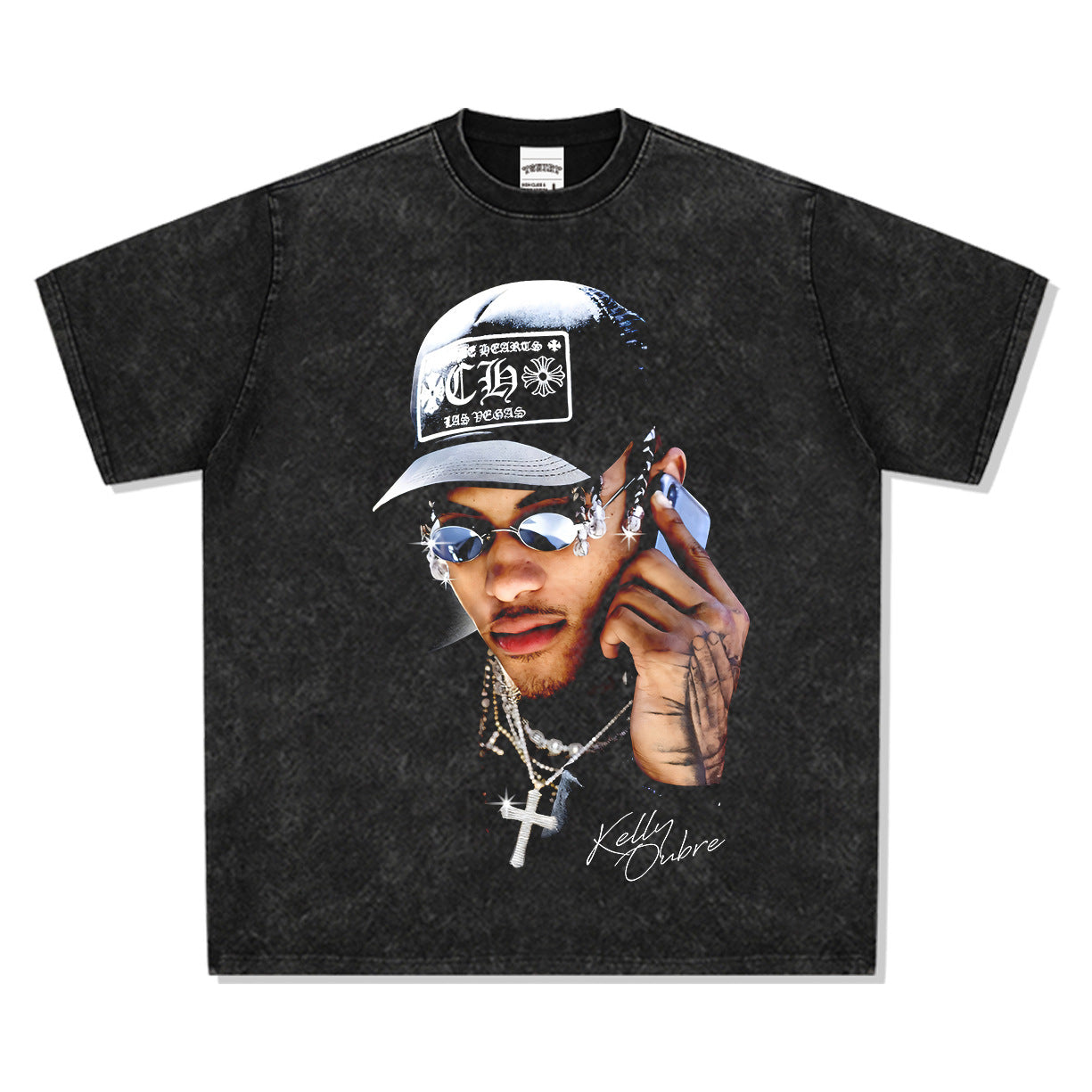 2025 cross-border summer American retro classic portrait BIGFACE spray printed short sleeved pure cotton men's T-shirt (60)