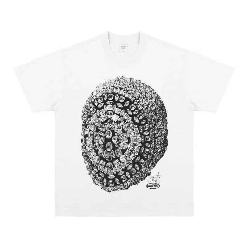 2025 cross-border summer American retro classic portrait BIGFACE spray printed short sleeved pure cotton men's T-shirt (75)