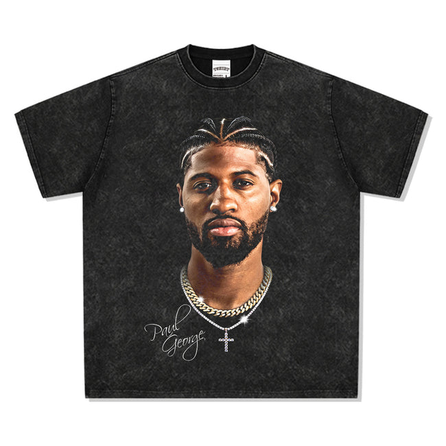 2025 cross-border summer American retro classic portrait BIGFACE spray printed short sleeved pure cotton men's T-shirt (64) Hover Image