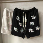 Mixed Emotion Casual Shorts – Rhinestone Gothic Letter Print