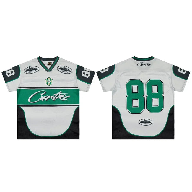 Corteiz Number 88 Athletic Jersey T-Shirt - White/Green/Black Hover Image