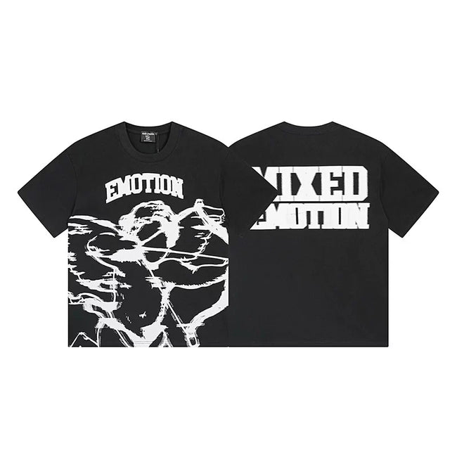 Mixed Emotion Black Tee – White Emotion Cupid Print Hover Image