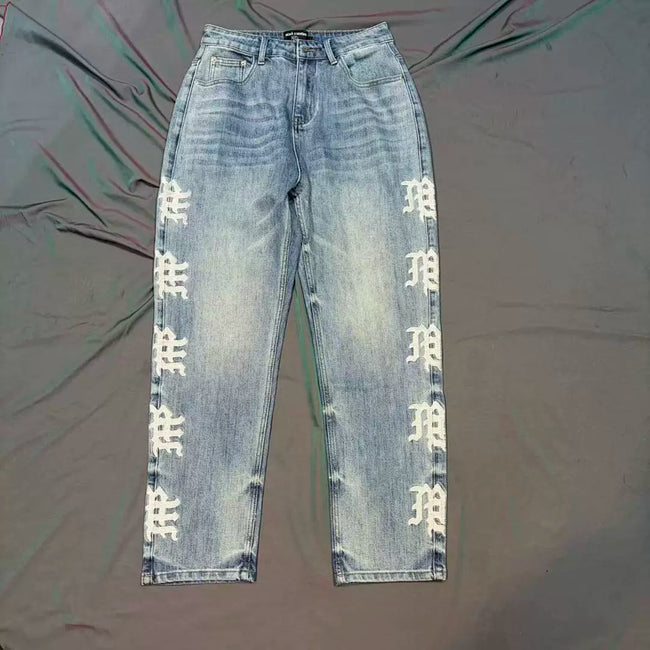 Mixed Emotion Side Logo Embroidered Straight Leg Jeans Hover Image