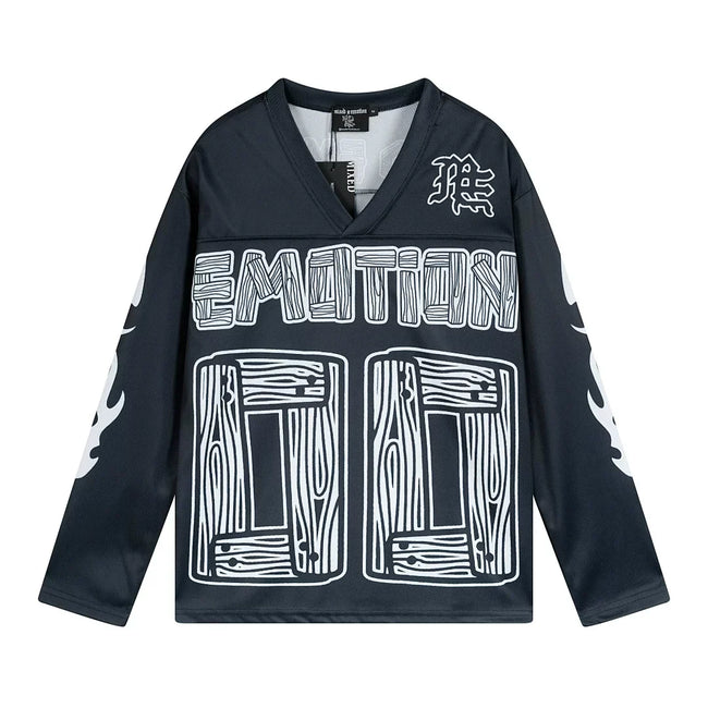 Mixed Emotion 00 Wood Grain Print Long‑Sleeve Hockey Jersey Main Image
