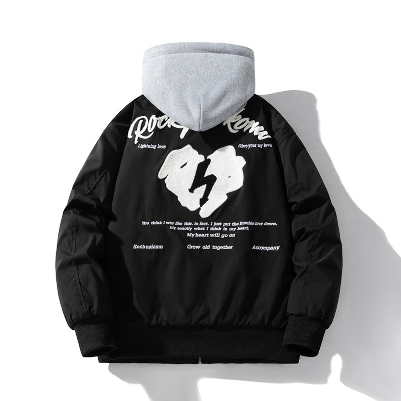 Embroidered baseball jersey hooded jacket