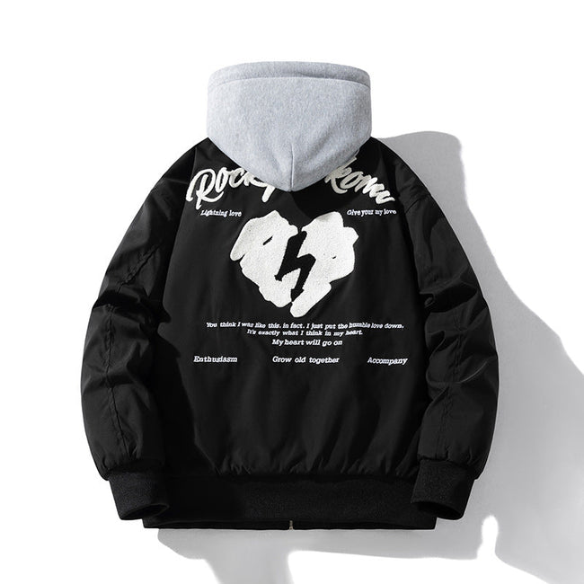 Embroidered baseball jersey hooded jacket Hover Image