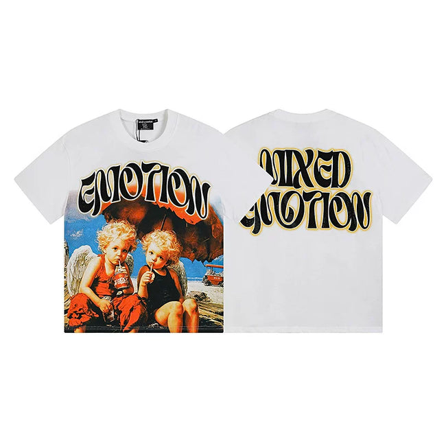 Mixed Emotion White Tee – Angel Kids Umbrella Emotion Print Hover Image