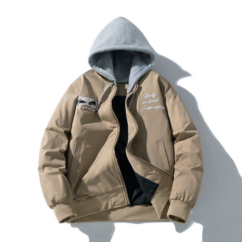 Embroidered baseball jersey hooded jacket