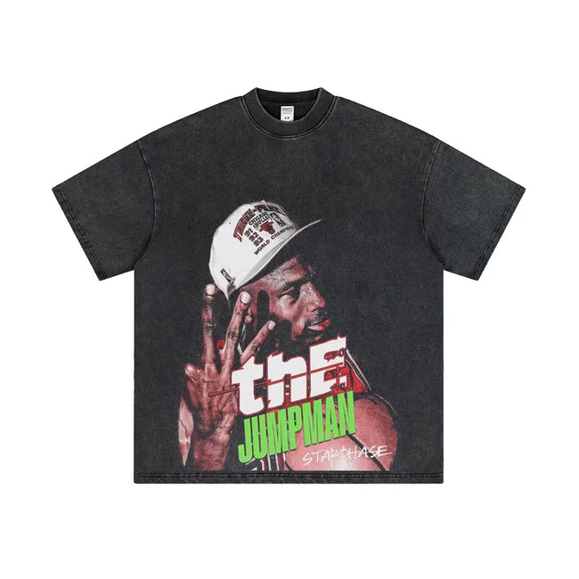 2025 cross-border summer American retro classic portrait BIGFACE spray printed short sleeved pure cotton men's T-shirt (17) Hover Image