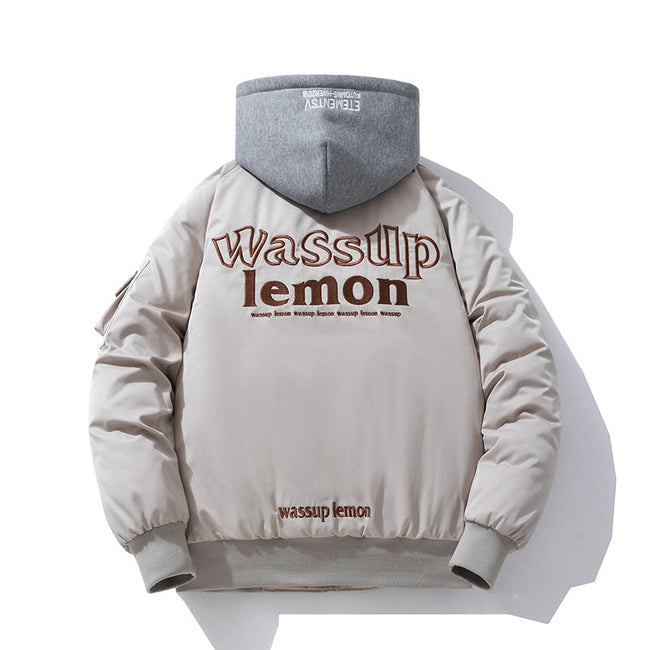 Embroidered Bomber Jacket Hooded Hover Image